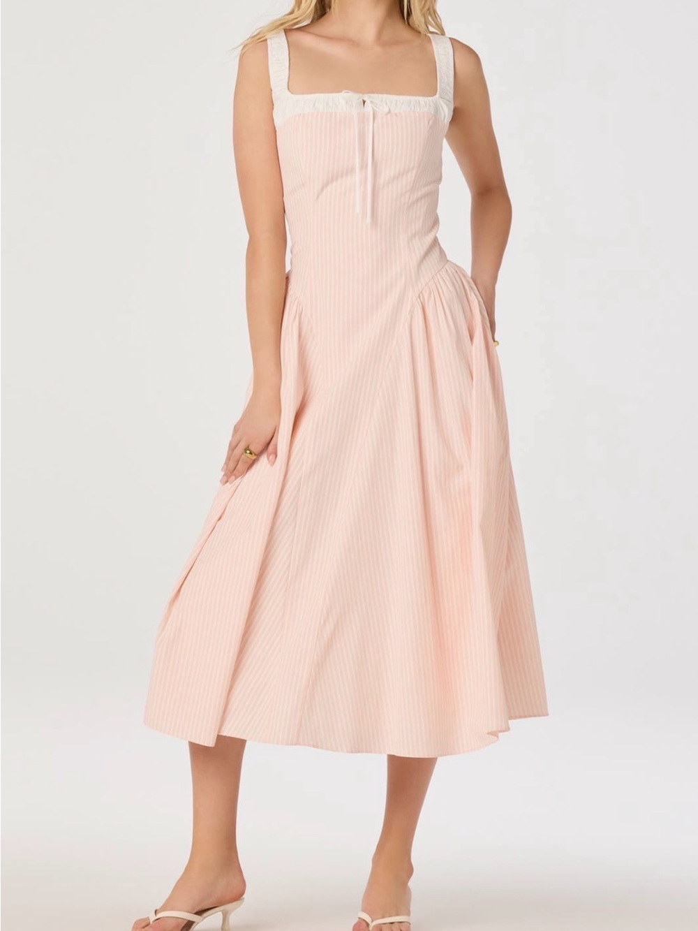 ASTR Blush Pink Square-Neck Midi Dress with Tie Detail - Picture 4 of 6